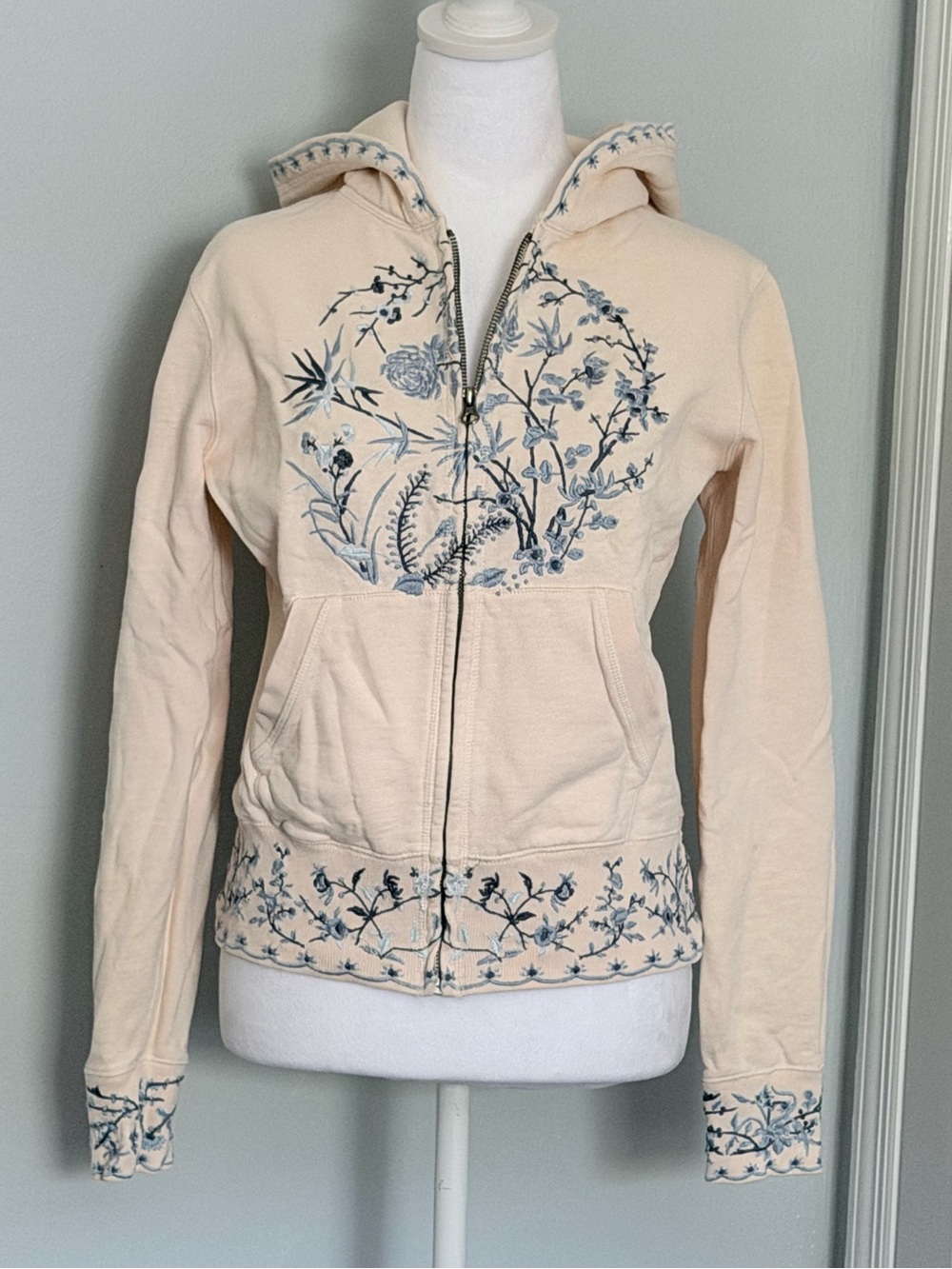 Lucky Brand vintage Y2K-era full-zip 3D embroidered hoodie boho fairycore floral - Picture 4 of 14